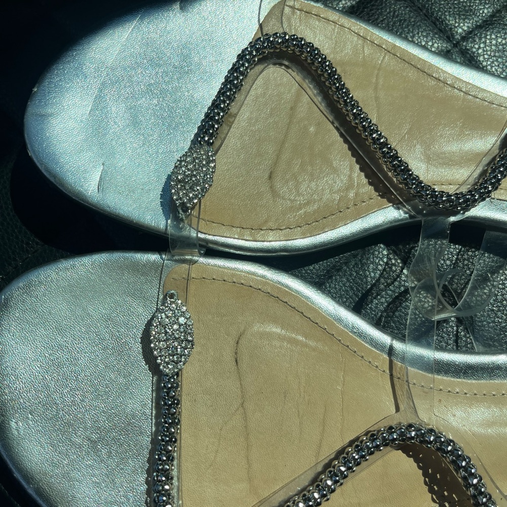 Schutz Silver and Tan Embellished Sandals - Picture 3 of 5